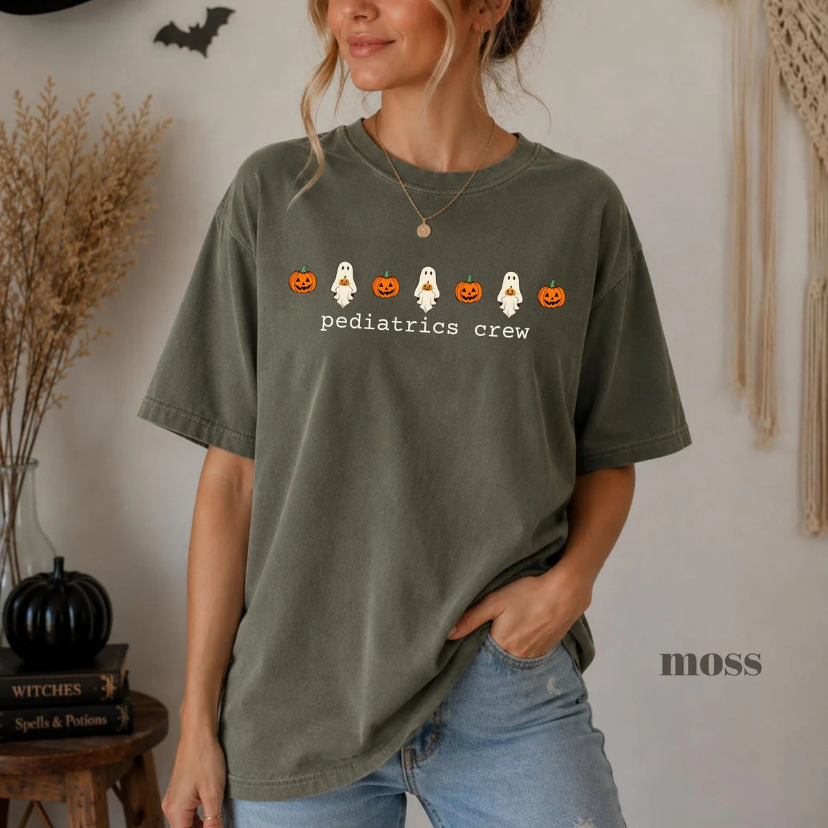 Moss Comfort Colors 1717 T-shirt with Pediatrics Crew design view 2