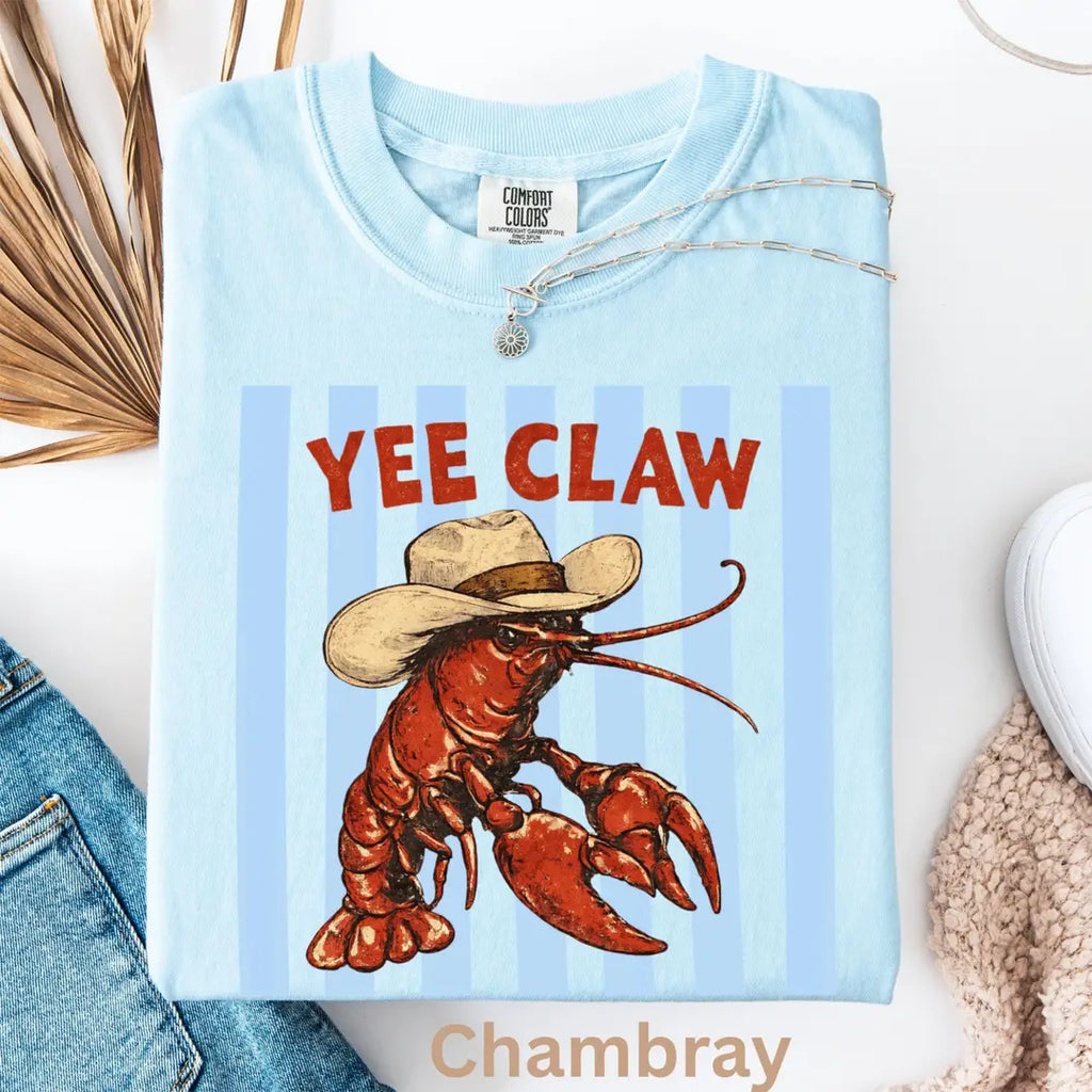 Chambray Comfort Colors 1717 T-shirt with Lobster design, alternate product view.