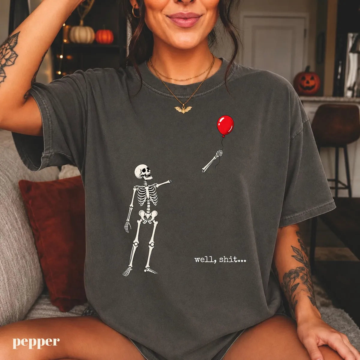 Comfort Colors 1717 T-shirt with Well Shit Skeleton design