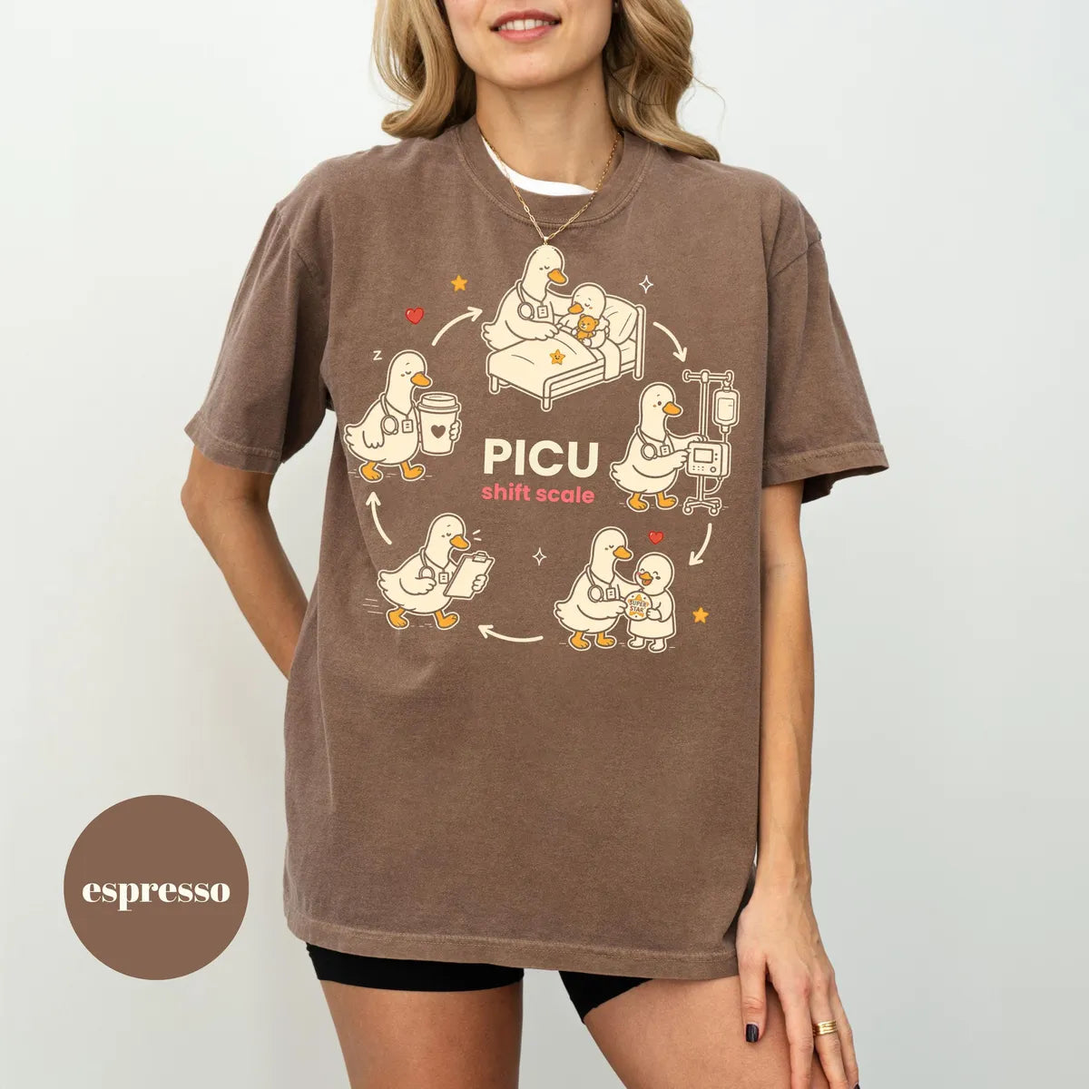 Espresso Comfort Colors 1717 T-shirt with PICU Nurse design