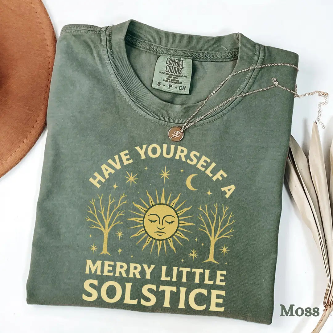 Moss Comfort Colors 1717 T-shirt with Winter Solstice design, alternate product view.