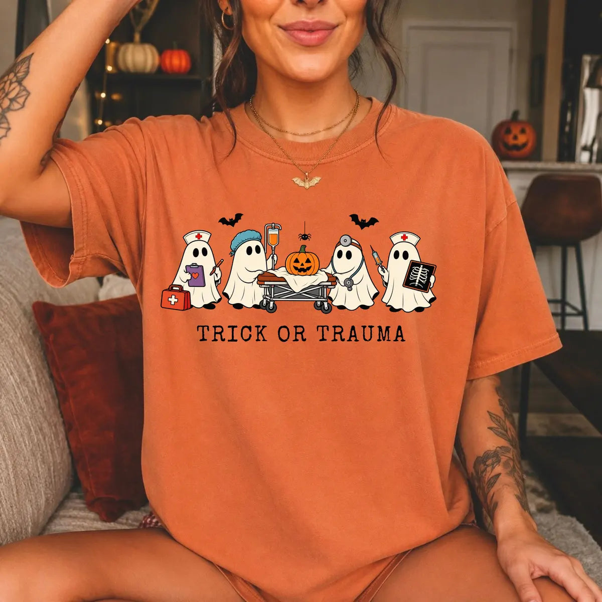 Comfort Colors 1717 T-shirt with Trick or Trauma Nurse design alternate view view 2