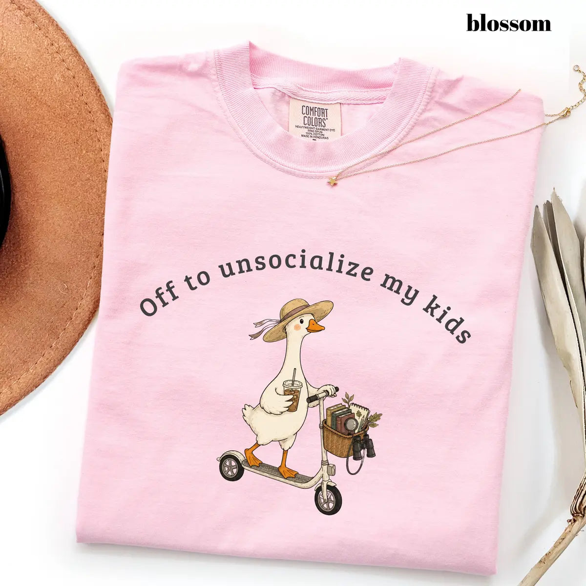 Comfort Colors 1717 T-shirt with Off To Unsocialize My Kids Goose design worn by a model