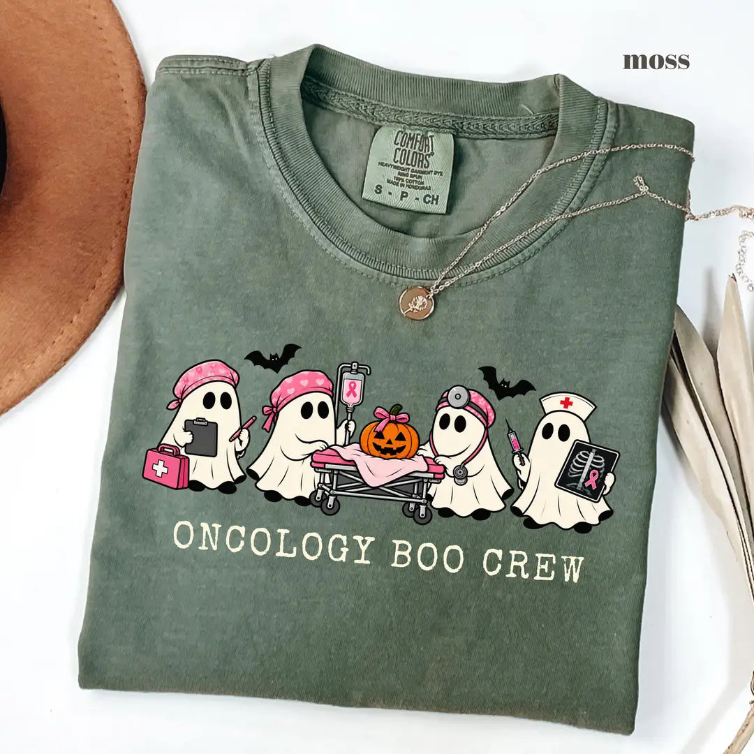 Moss Comfort Colors 1717 T-shirt with Oncology Nurse Halloween design view 2