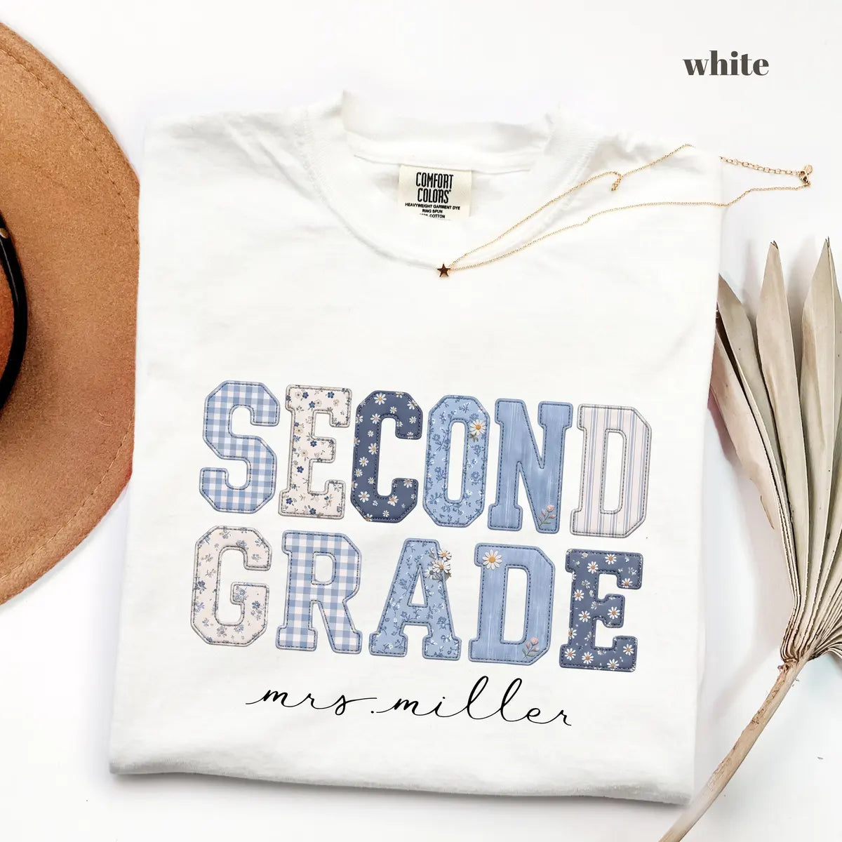 White Comfort Colors 1717 T-shirt with Second Grade Teacher design