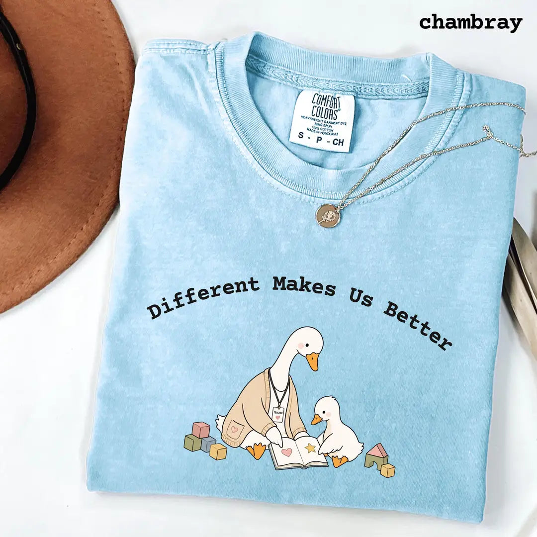Comfort Colors 1717 T-shirt with Different Makes Us Better design worn by a model