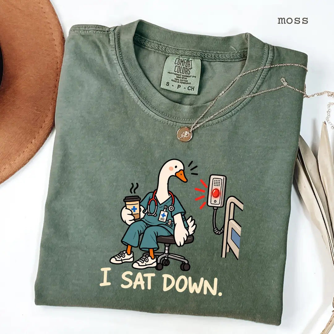 Moss Comfort Colors 1717 T-shirt with Nurse Humor design worn by a model