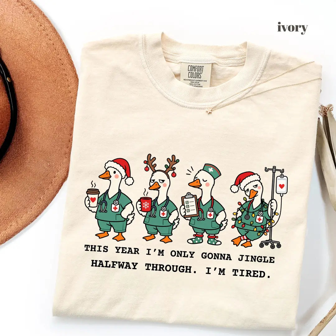 Ivory Comfort Colors 1717 T-shirt with Christmas Nurse design