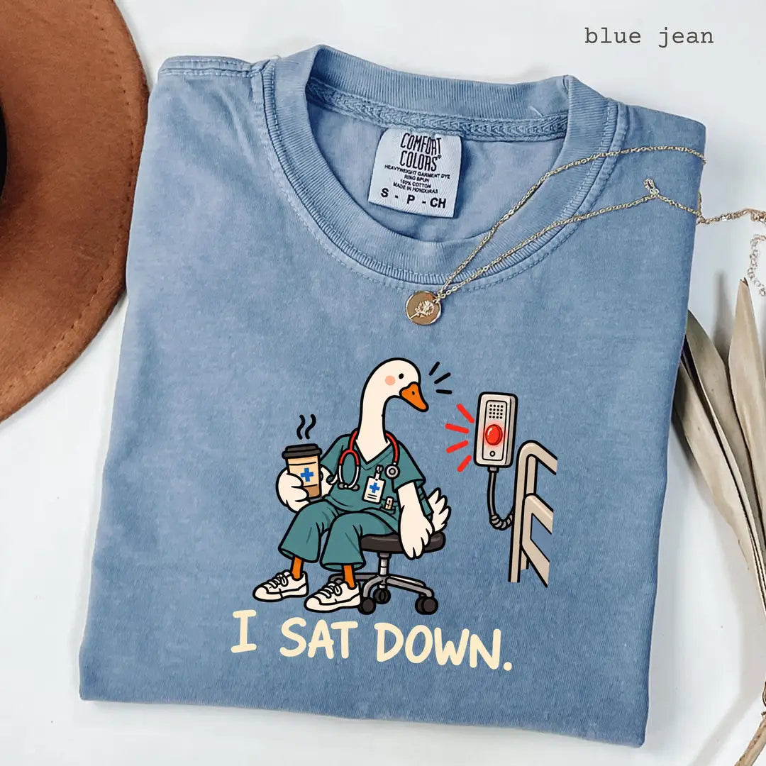 Blue Jean Comfort Colors 1717 T-shirt with Nurse Humor design worn by a model