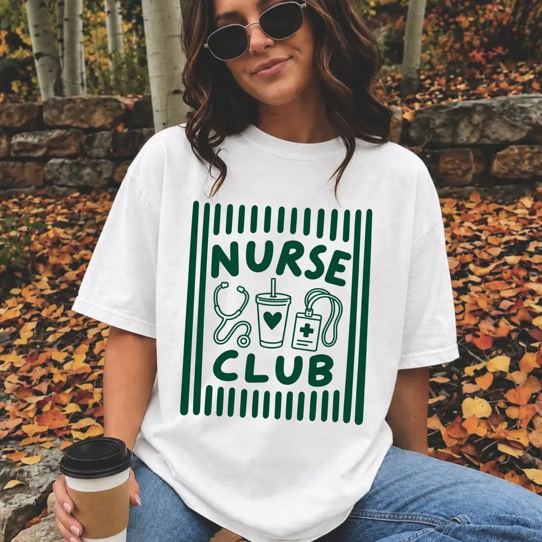 White Comfort Colors 1717 T-shirt with Nurse Club design