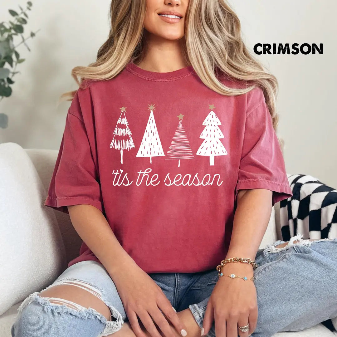 Crimson Comfort Colors 1717 T-shirt with Tis The Season Christmas design