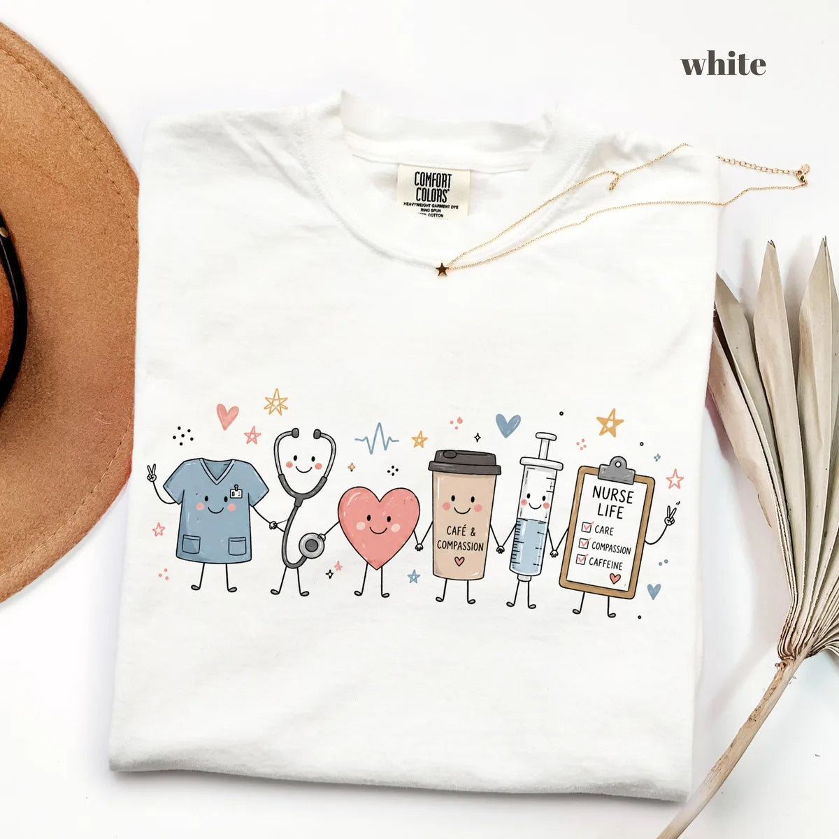 White Comfort Colors 1717 T-shirt with Nurse Life design