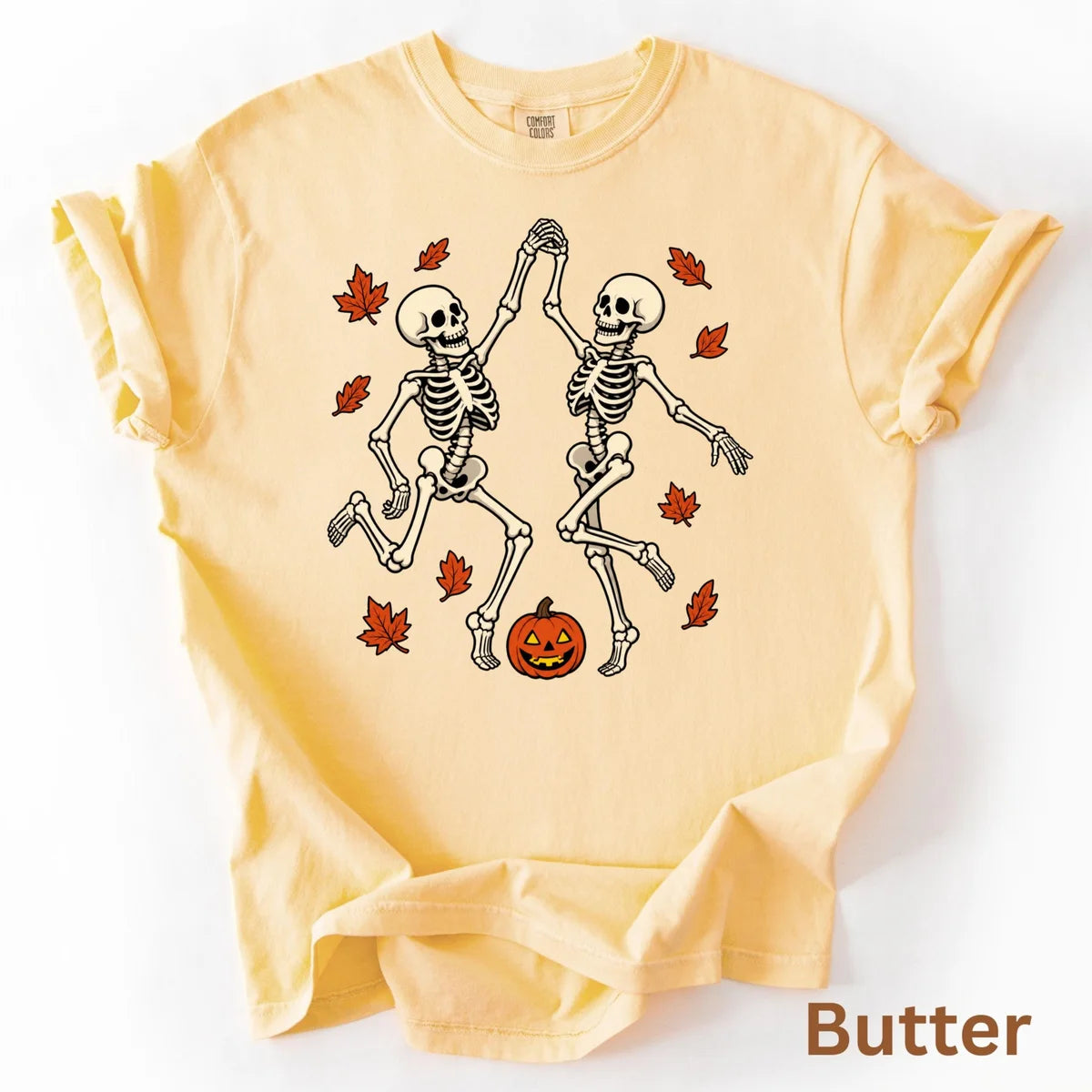 Dancing Skeleton Couple Comfort Colors T-Shirt alternate product view in Butter.