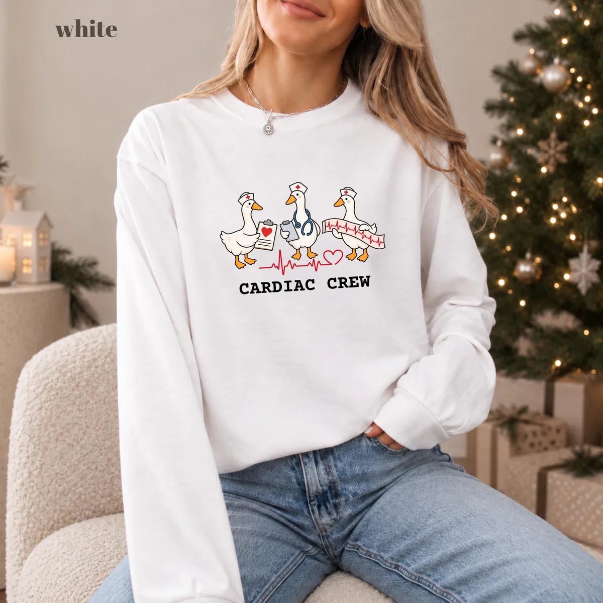 White Comfort Colors 1717 T-shirt with Cardiac Nurse design