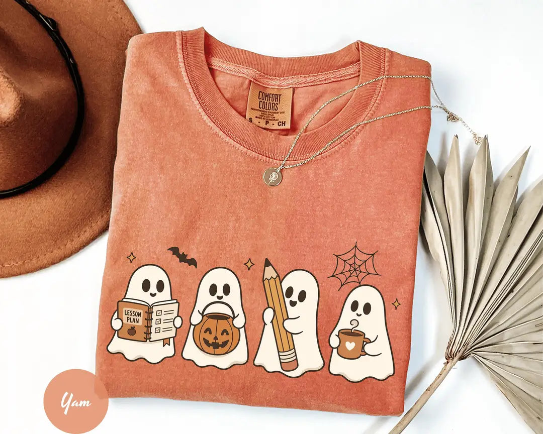Comfort Colors 1717 T-shirt with Halloween Teacher Ghost design alternate view view 2