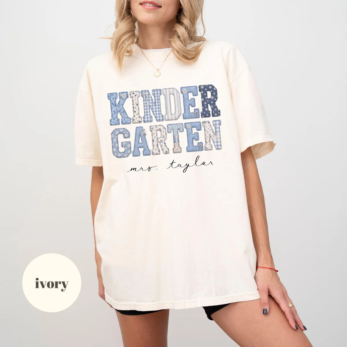 Ivory Comfort Colors 1717 T-shirt with Kindergarten Teacher design view 2