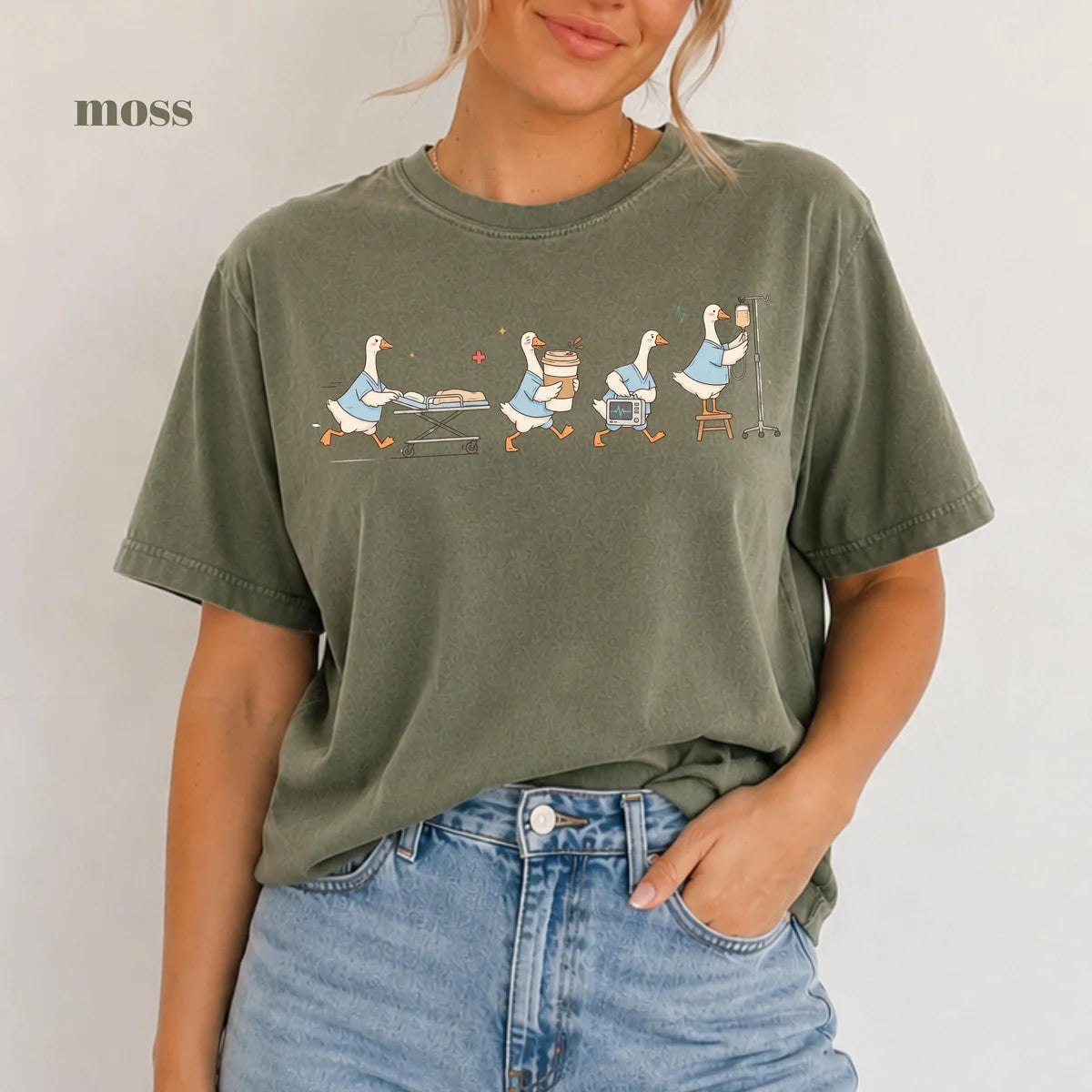 Moss Comfort Colors 1717 T-shirt with ER Nurse Goose design