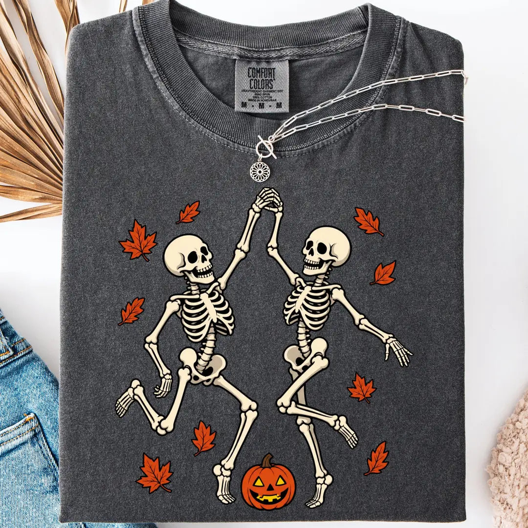 Dancing Skeleton Couple Comfort Colors T-Shirt alternate product view in Pepper.