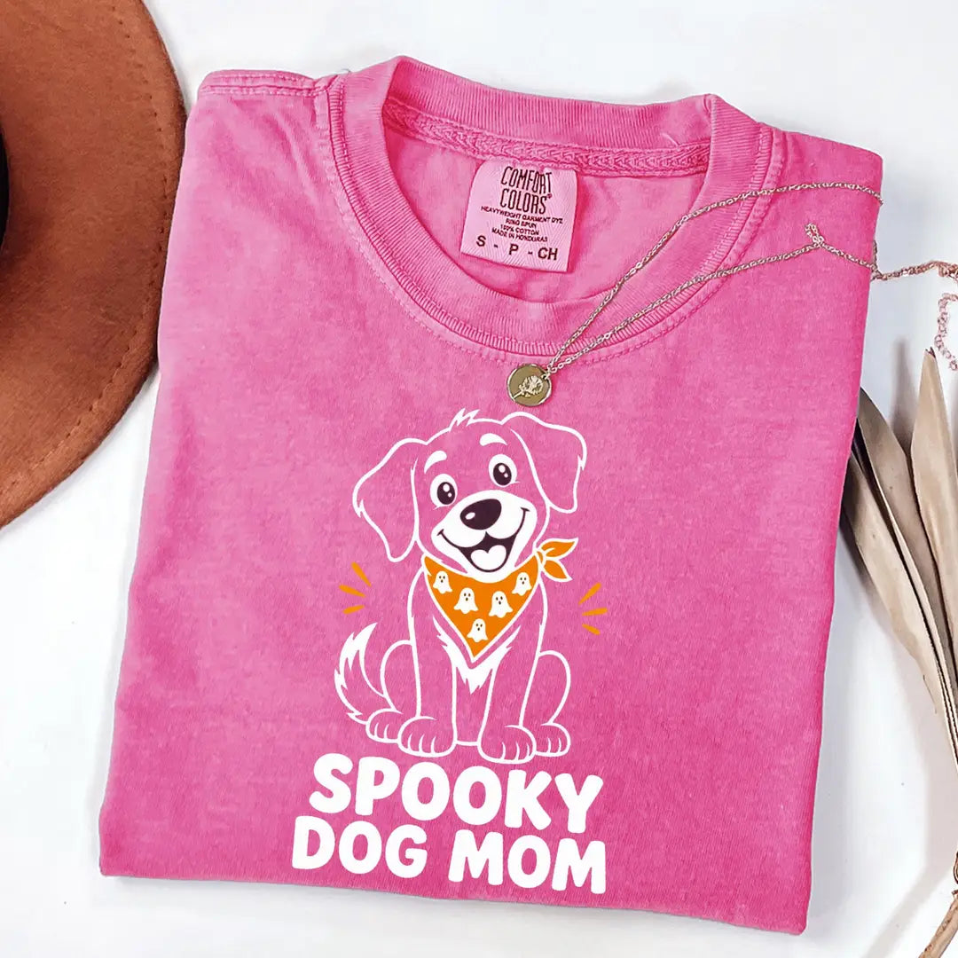 Spooky Dog Mom Halloween Comfort Colors T-Shirt alternate product view.