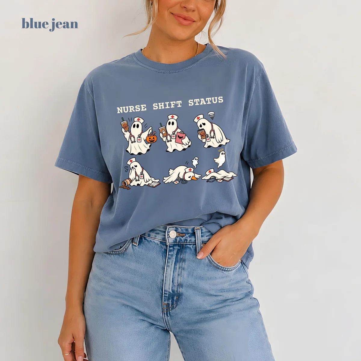 Comfort Colors 1717 T-shirt with Ghost Nurse Halloween design alternate view view 5