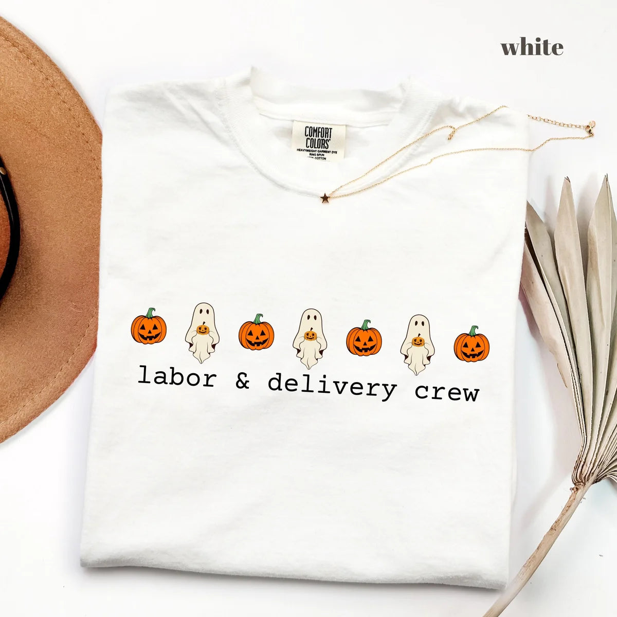 White Comfort Colors 1717 T-shirt with L&D Nurse design