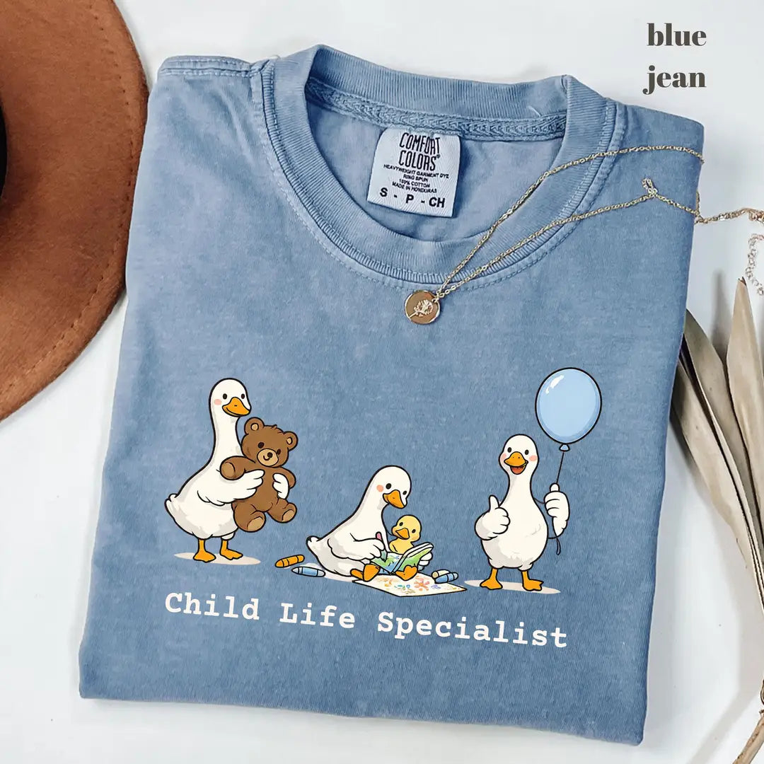 Blue Jean Comfort Colors 1717 T-shirt with Child Life Specialist design