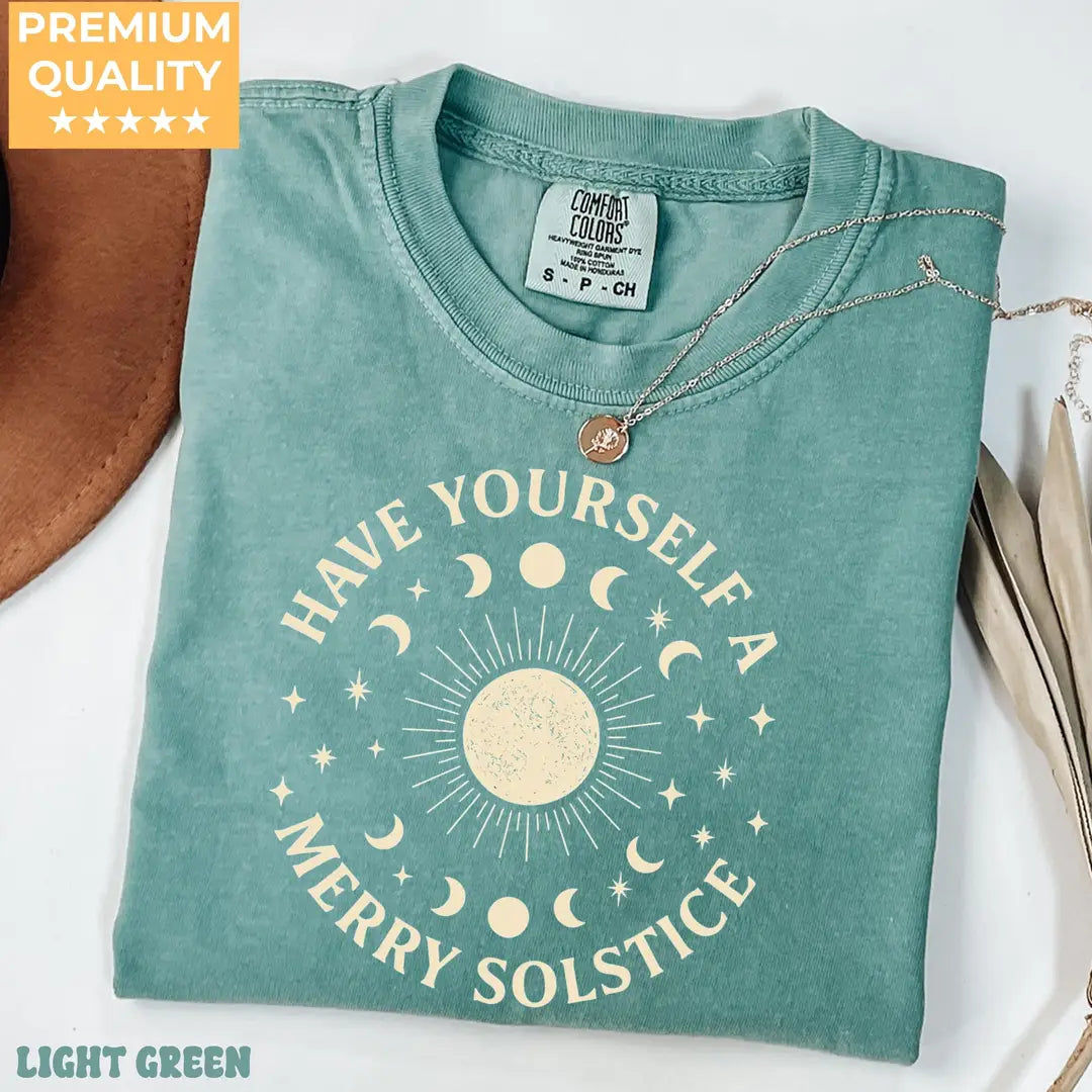 Light Green Comfort Colors 1717 T-shirt with Winter Solstice design, alternate product view.