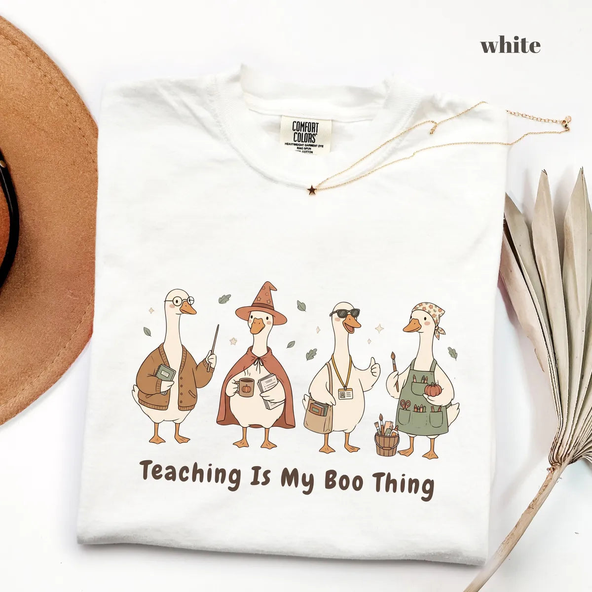 White Comfort Colors 1717 T-shirt with Teaching Is My Boo Thing design