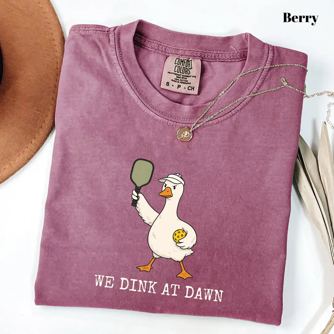 Comfort Colors 1717 T-shirt with We Dink At Dawn design worn by a model view 2