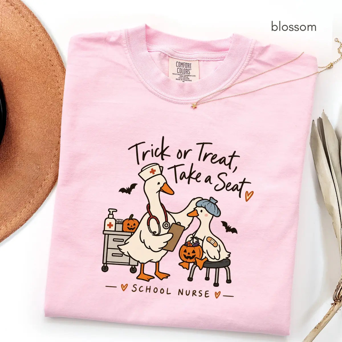 Blossom Comfort Colors 1717 T-shirt with School Nurse Halloween design