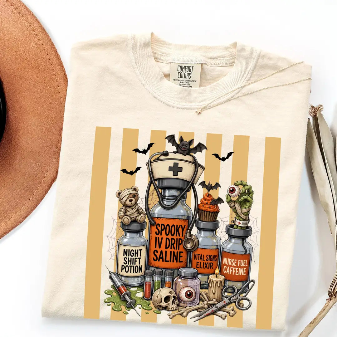 Nurse Halloween Potion Bottles Comfort Colors T-Shirt alternate product view.