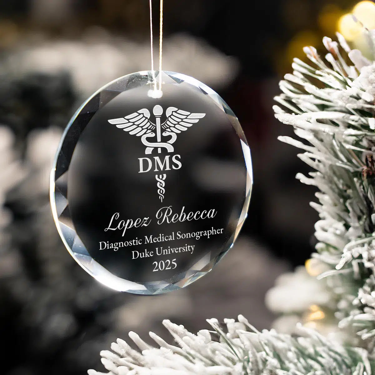 Additional view of a Diagnostic Medical Sonographer personalized engraved engraved crystal glass ornament.