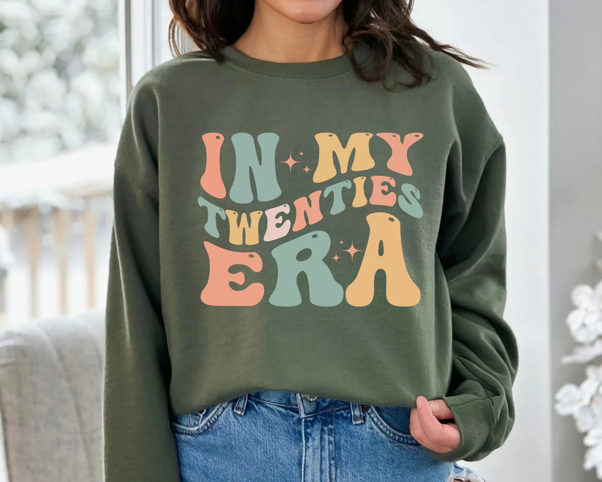 Crewneck sweatshirt with In My Twenties Era design, alternate product view.