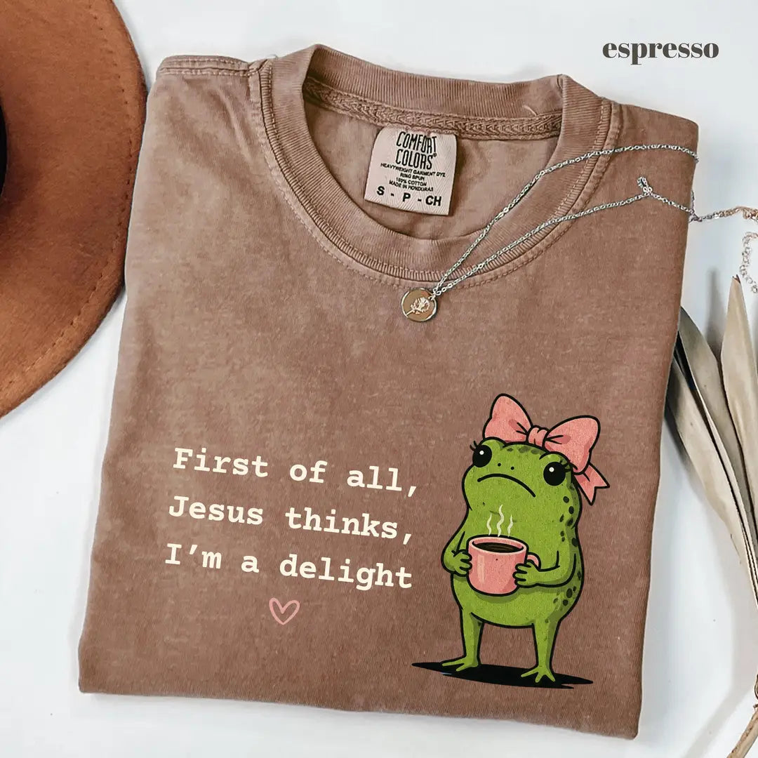 Comfort Colors 1717 T-shirt with First of All Jesus Thinks Im a Delight design worn by a model view 3