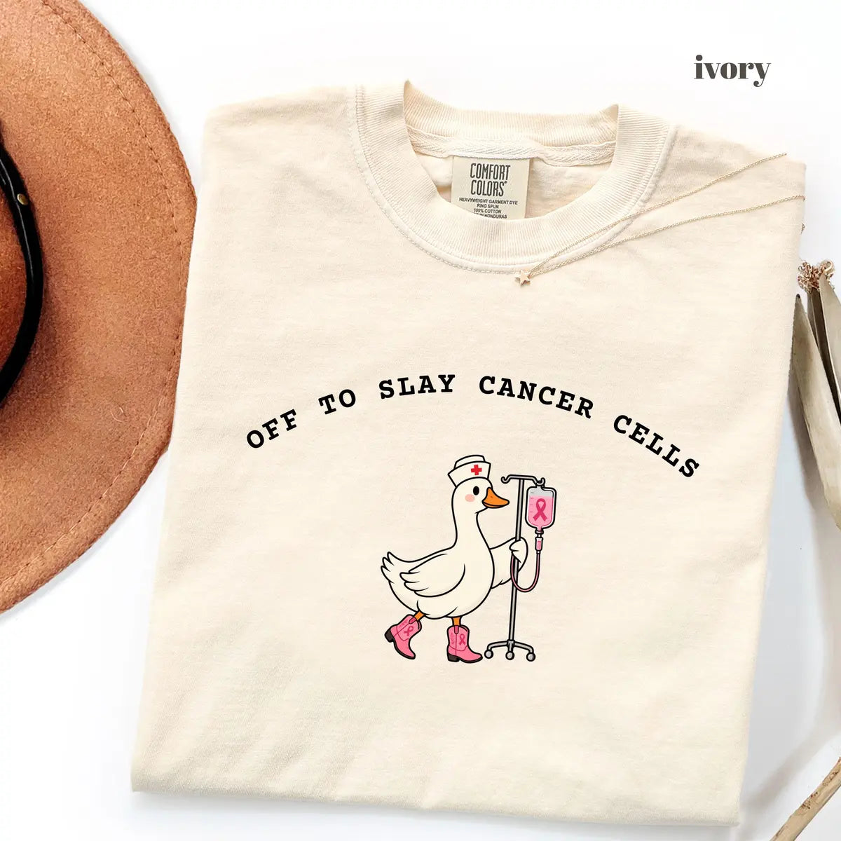 Ivory Comfort Colors 1717 T-shirt with Oncology Nurse design worn by a model