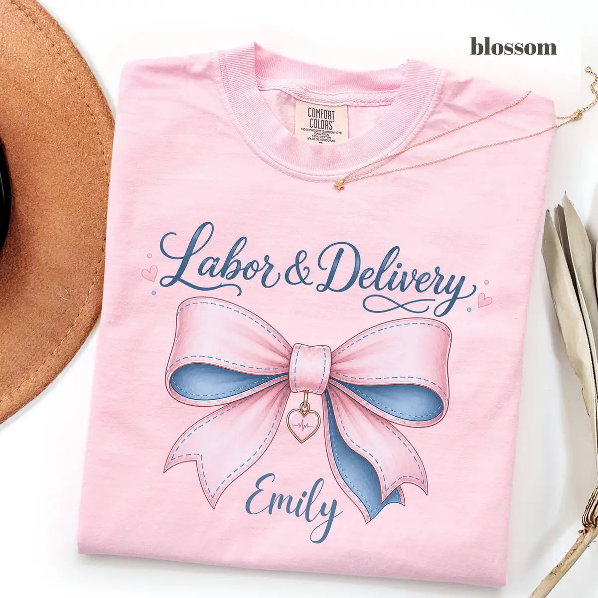 Blossom Comfort Colors 1717 T-shirt with Labor and Delivery Nurse design