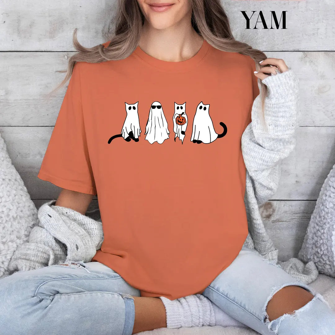 Yam Comfort Colors 1717 T-shirt with Ghost Black Cat design