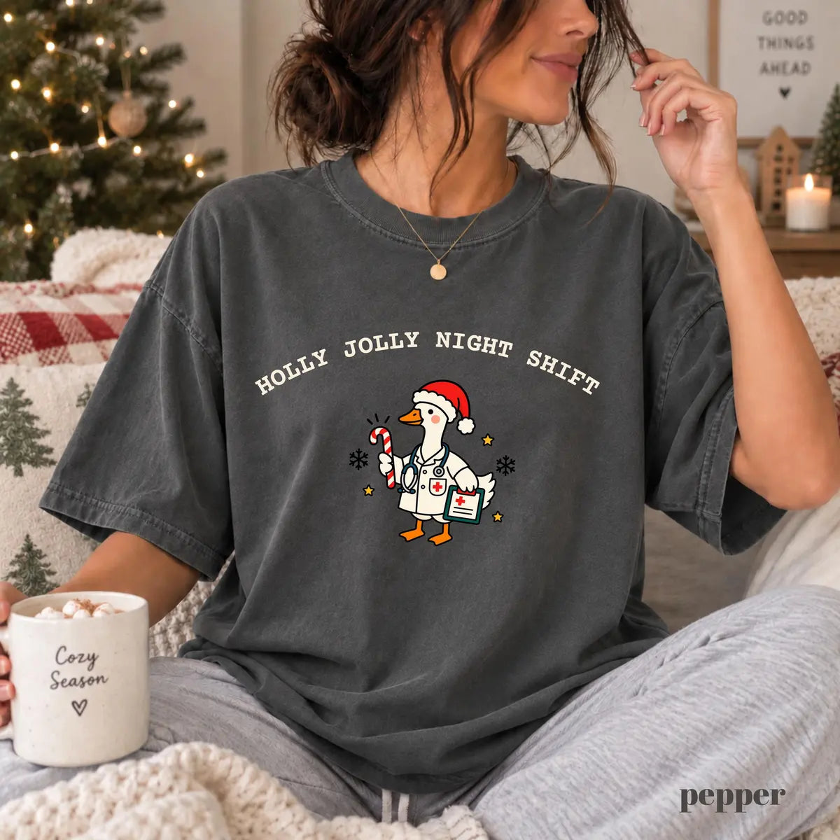 Pepper Comfort Colors 1717 T-shirt with Christmas Nurse design