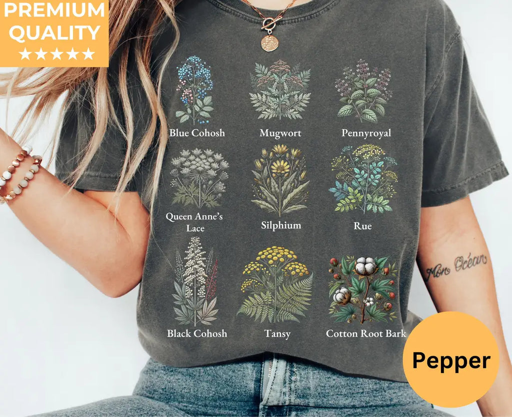 Comfort Colors 1717 T-shirt with Subtle Pro Choice Womens Rights Pro Choice F The Patriarchy My Body My Choice Abortion Plant Pro Choice Herbs design, hero view.