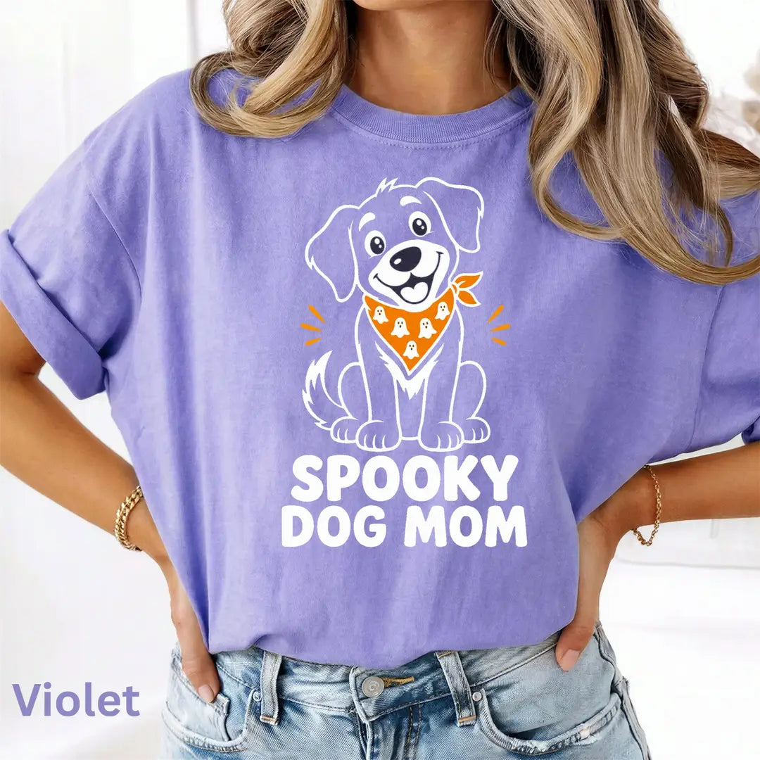 Spooky Dog Mom Halloween Comfort Colors T-Shirt alternate product view in Violet.