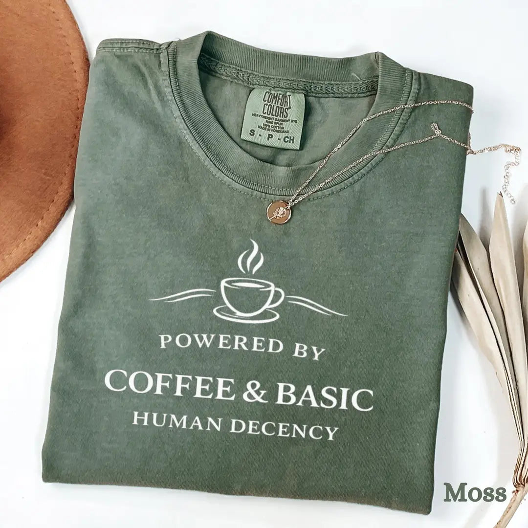 Moss Comfort Colors 1717 T-shirt with Coffee Lover Activist design, alternate product view.
