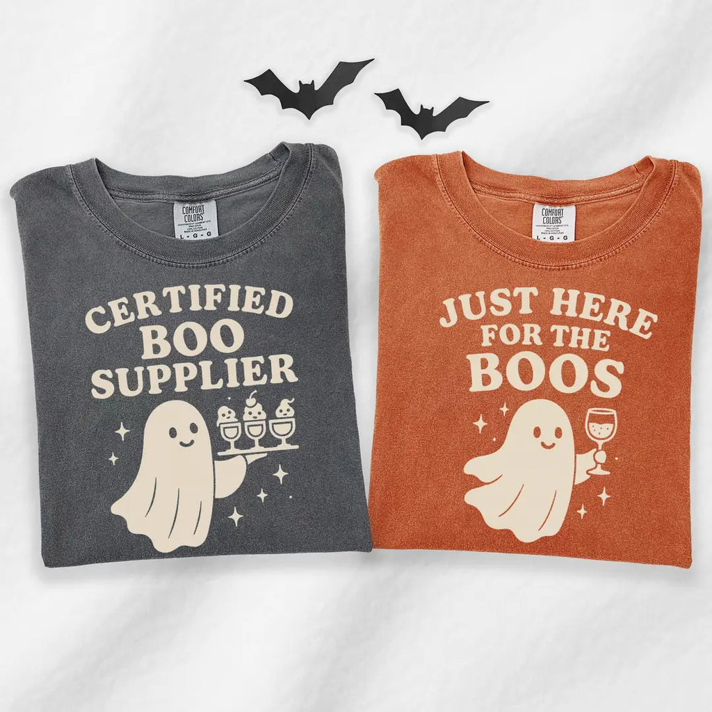 Certified Boo Supplier & Just Here for the Boos - Matching Comfort Colors T-Shirt alternate product view.