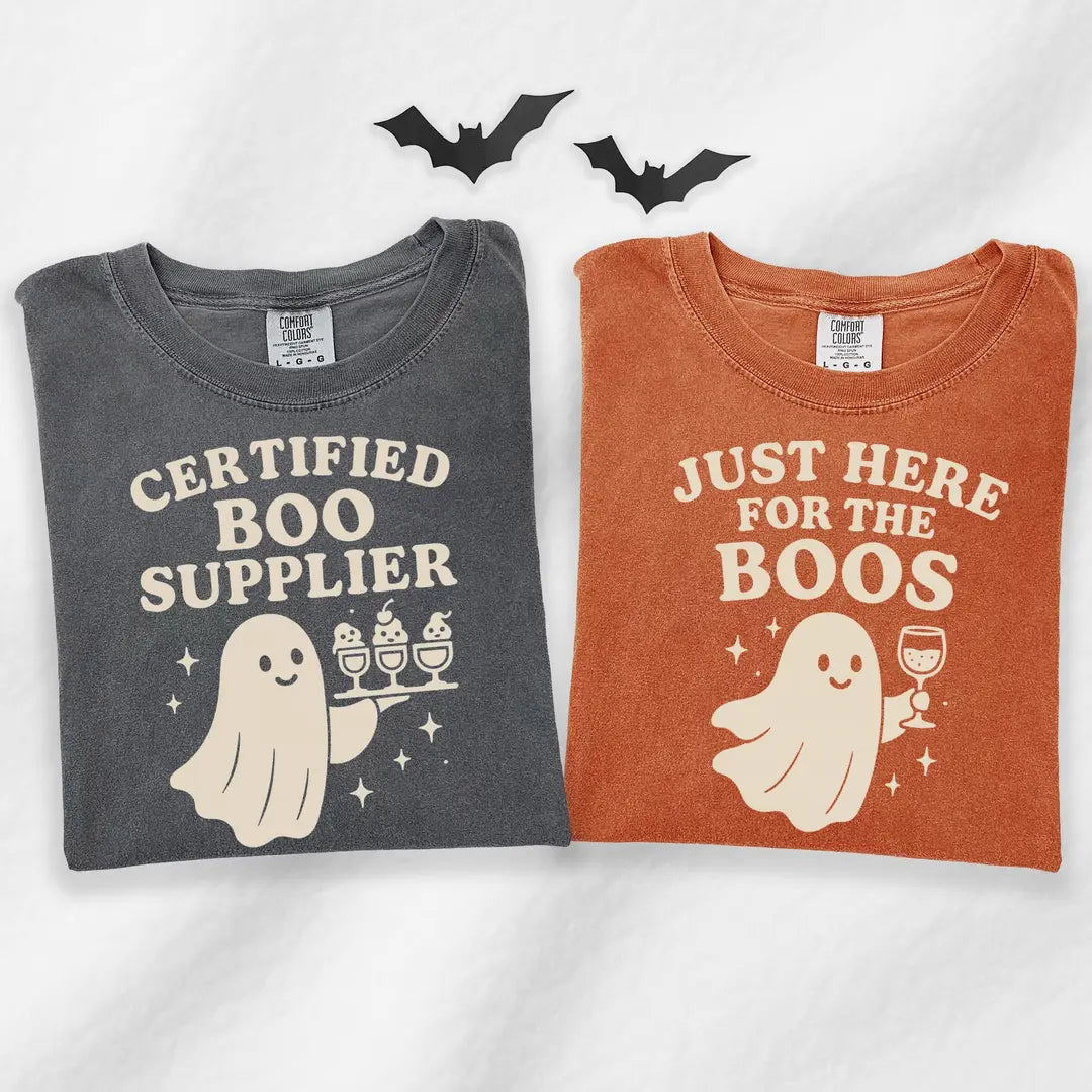 Certified Boo Supplier & Just Here for the Boos - Matching Comfort Colors T-Shirt alternate product view.