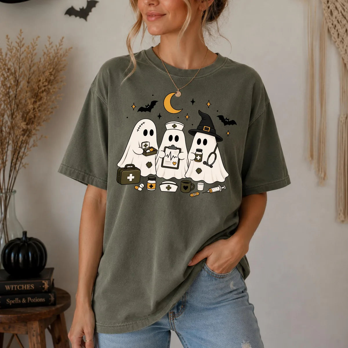 Comfort Colors 1717 T-shirt with Ghost Nurse Halloween design alternate view view 3
