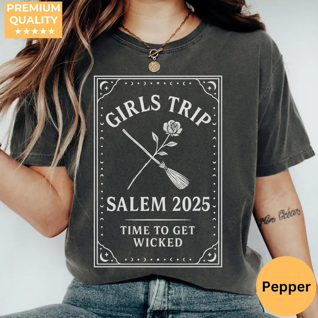 Salem Girls Trip Comfort Colors T-Shirt hero view in Pepper.