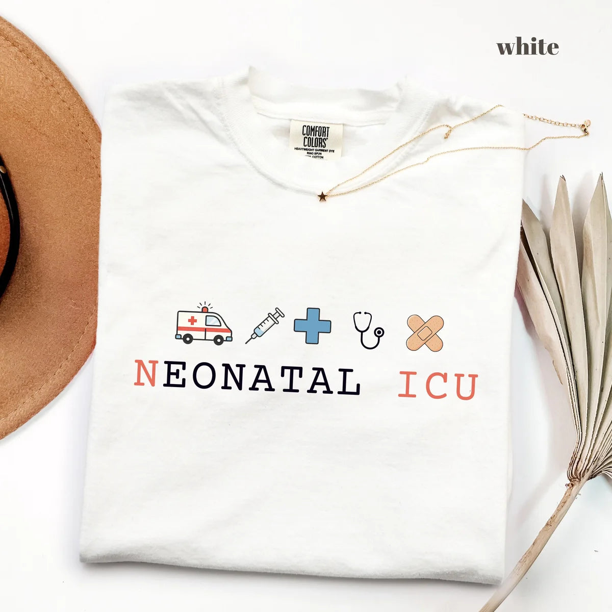 White Comfort Colors 1717 T-shirt with NICU Nurse design
