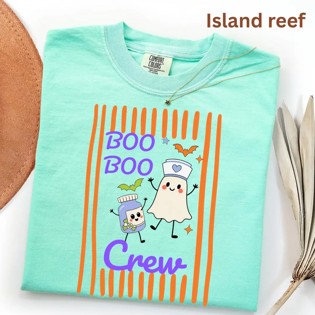 Boo Boo Crew Nurse Halloween Comfort Colors T-Shirt alternate product view in Island Reef.