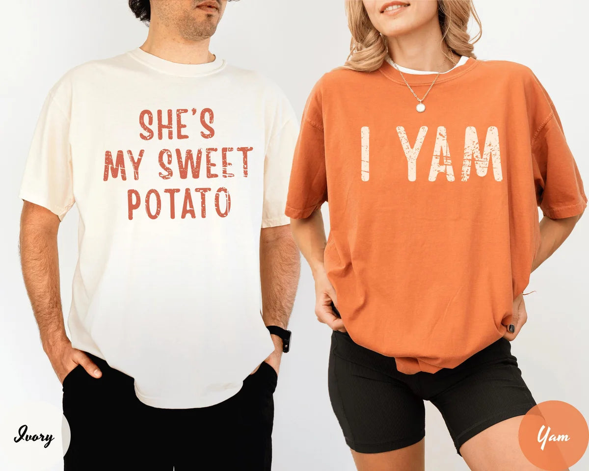 Ivory Comfort Colors 1717 T-shirt with She's My Sweet Potato I Yam design view 2