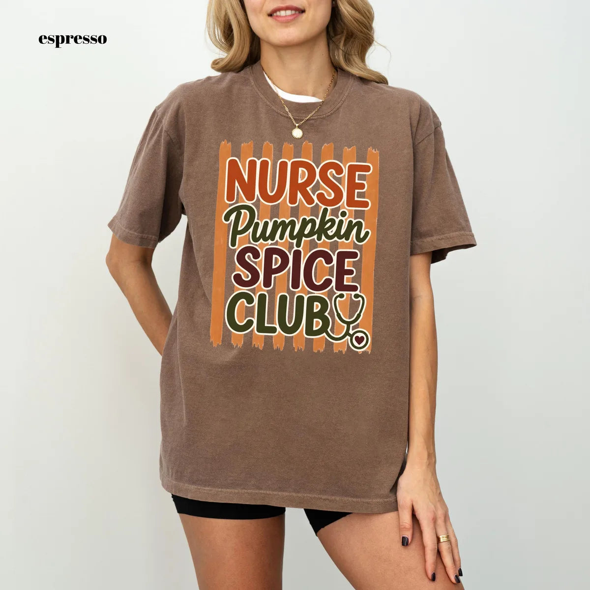 Espresso Comfort Colors 1717 T-shirt with Nurse Pumpkin Spice design