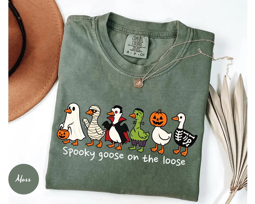 Moss Comfort Colors 1717 T-shirt with Just a Spooky Goose design